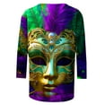 thumbnail image 4 of Jsaierl Mardi Gras Shirts for Women Carnival Outfit Mask Graphic Tee Plus Size Tunic 3/4 Sleeve Parade Blouse Gifts, 4 of 5
