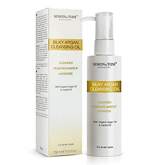 Simon & Tom Huile d'Argan Soyeuse Nettoyante – Huile Nettoyante Hydratante et Démaquillant pour le Visage, les Lèvres et les Yeux. 5,07 Fl Oz