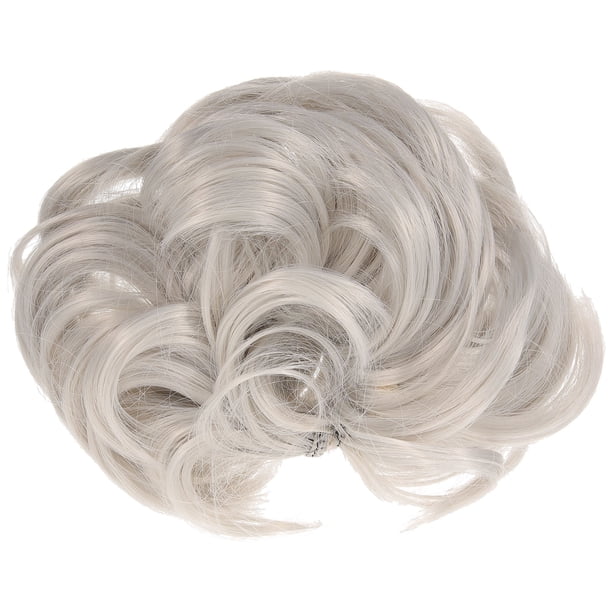 Extensiones de cabello sintético con cola de caballo para mujer, con moño, elástico y ondulado (gris)