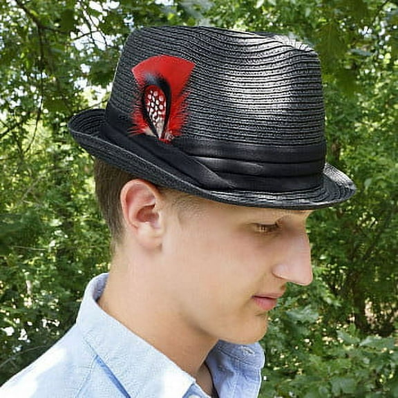 ZUCKER Turkey-Guinea-Goose Biot Feather Hat Trims - 2 -3" - 2pcs -Black - Natural - Red
