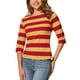 thumbnail image 4 of Camisetas de rayas para mujer Inspire Chic, corte ajustado, mangas de codo, cuello barco, talla S, 4 of 6