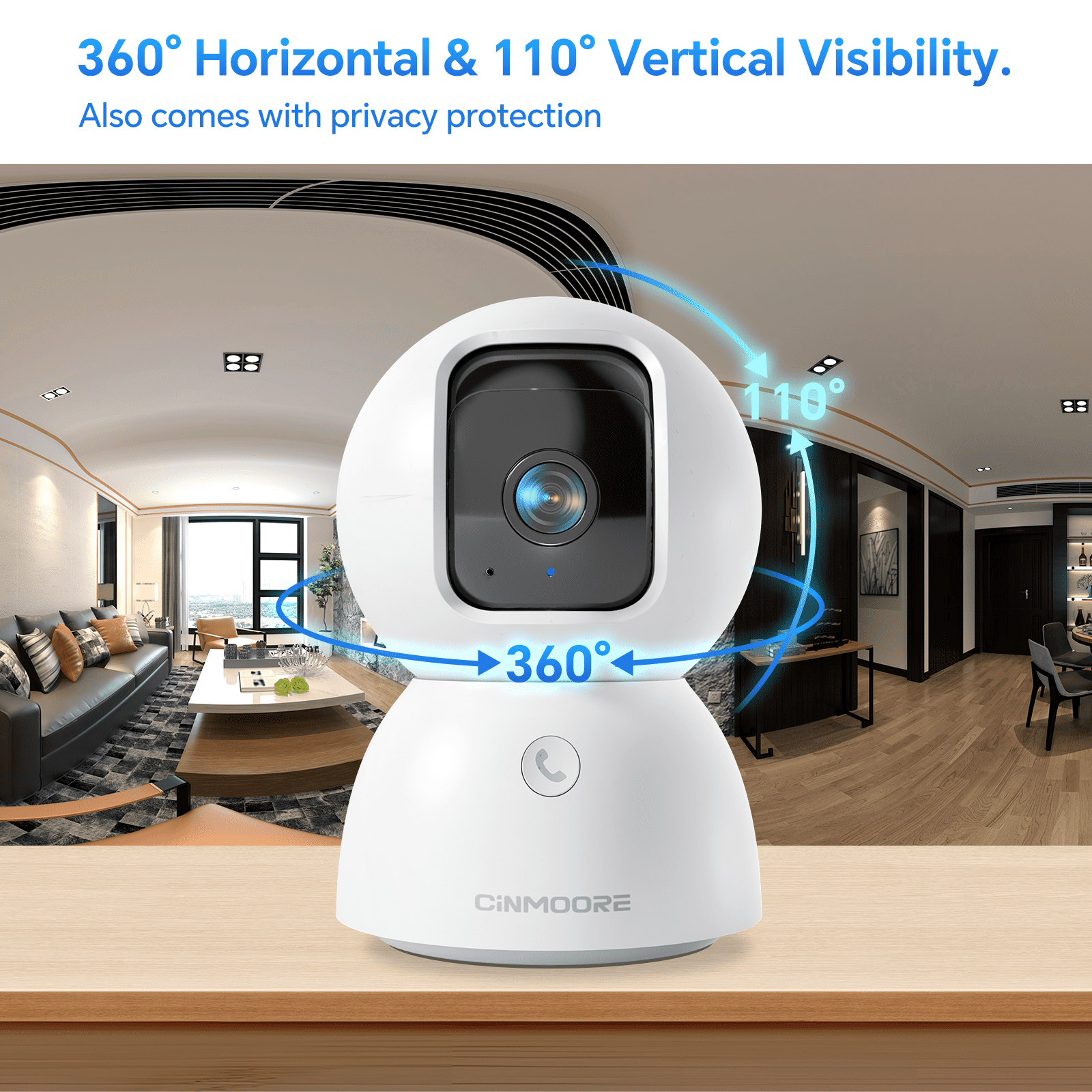 Wireless Baby Monitor Camera with 2K HD Resolution, 360° Panoramic View, Motion Tracking, Night Vision and Two-Way Audio for Home Security