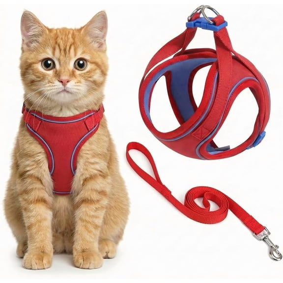 Cat Harness and Leash, 2026 New Escape-Proof Cat Harness Set, Adjustable Step-in Pet Harness for Walking for Small Medium Dogs/Cats(Red,S(for 8.8-16.5 IB))