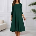 thumbnail image 2 of DHFJKG Wedding Guest Dresses For Women Casual Summer Dress 3/4 Sleeve Crew Neck Solid Color Flowy Swing A-Line Midi Dress Daily Wear Trendy Dresses, 2 of 5