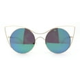 thumbnail image 2 of Womens Round Circle Lens Negative Space Wire Rim Cat Eye Sunglasses Gold - Teal Mirror, 2 of 4