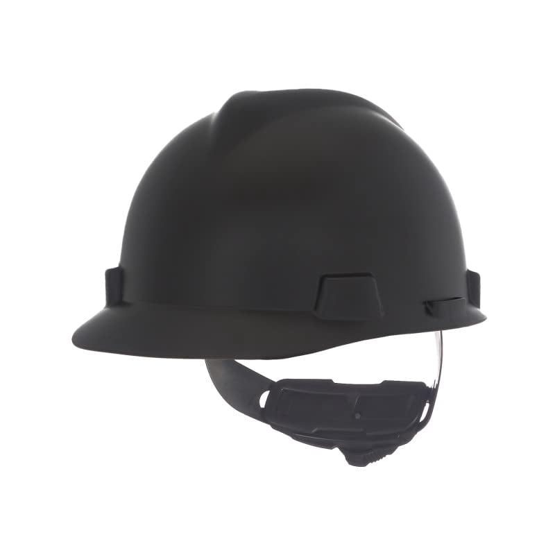 MSA 10203092 V-Gard Cap Style Safety Hard Hat With Fas-Trac III Ratchet Suspension | Polyethylene Shell, Superior Impact Protection, Self Adjusting Crown Straps - Standard Size in Matte Black