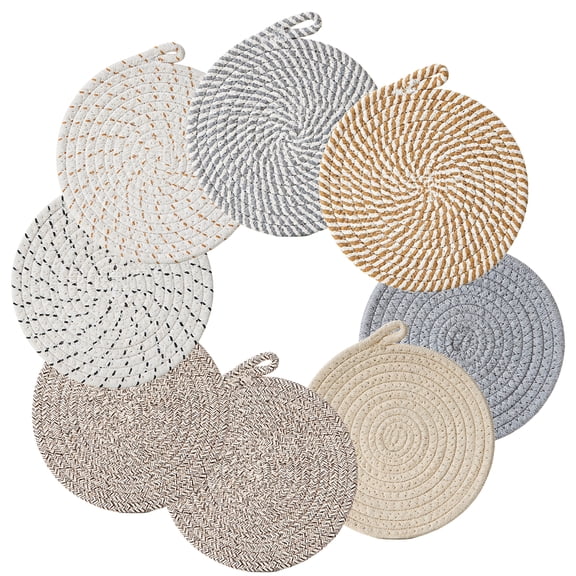 GIRACOA 8 PCS CottonTrivets for Hot Dishes, 8" Heat Resistant Woven Pot Holders for Hot Pots & Pans, Oven Hot Pads Plate Mats with Hanging Loop