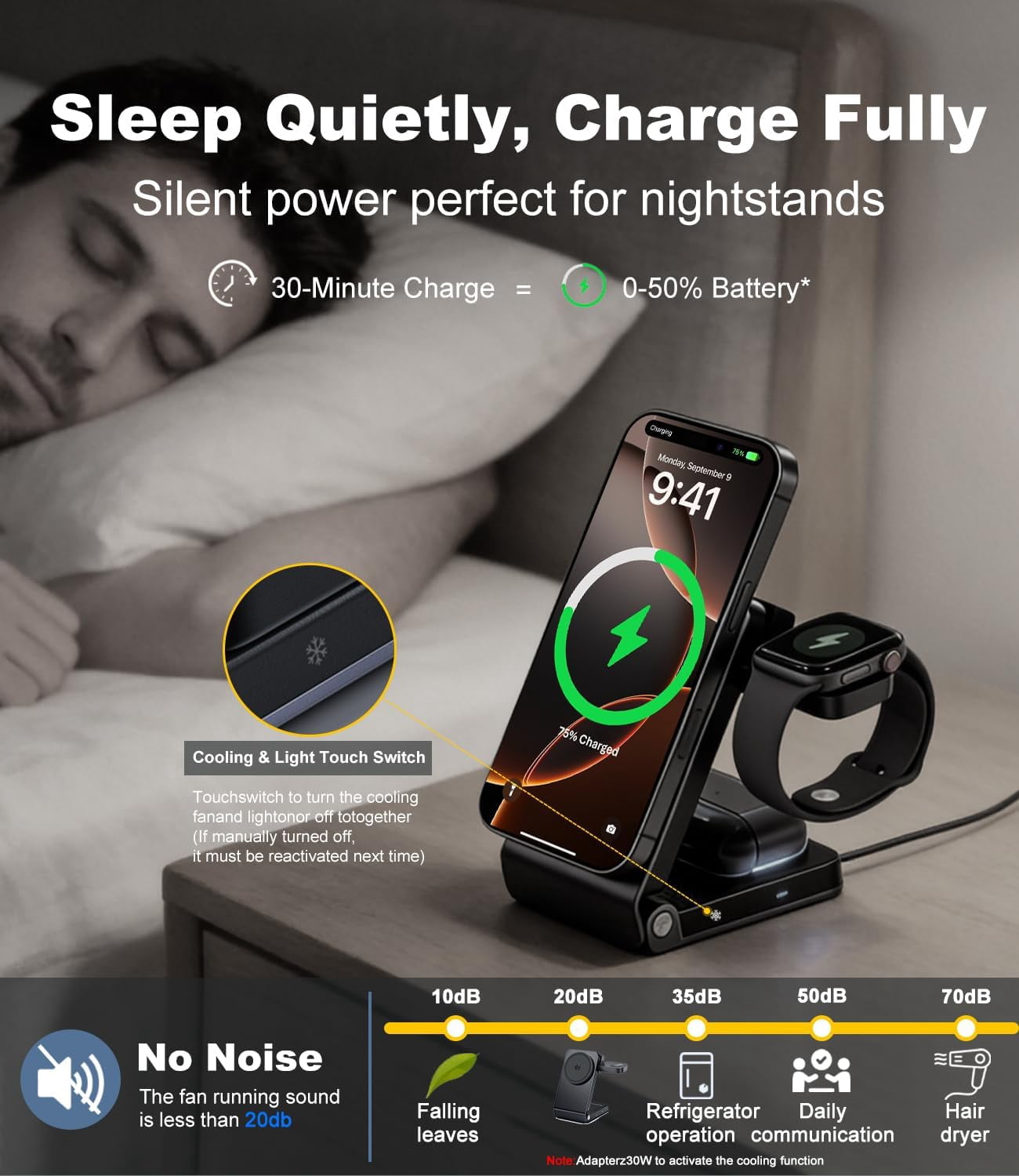 Koolehaoda 3 in 1 Charging Station for MagSafe Qi2.2 25W Fast Charger Magnetic Wireless Foldable Stand with TEC Active Cooling for iPhone 17-12 Series/ S26 Ultra/Pixel 10/ Apple Watch/AirPods