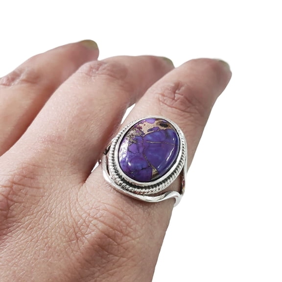 Natural Purple Copper Turquoise Ring, Turquoise Ring, December Birthstone, Designer Band, 925 Sterling Silver, Womens Ring, Christmas, Thanksgiven, Handmade, Statement Jewelry, Natural Turquoise Ring