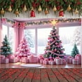 thumbnail image 5 of Pink Theme Christmas Banner Christmas Tree Design Pink Christmas Banner Gift Pattern Bow Decoration Holiday Banner for Christmas Party Indoor Celebration Family Celebration, 5 of 8