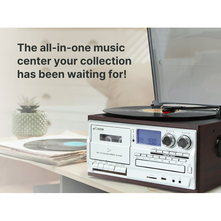 VICTOR Cosmopolitan Vintage Record Player, 8-in-1 Music Center