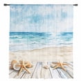 thumbnail image 2 of Summer Coastal Semi Sheer Curtains Drapes for Living Room, Bedroom, French Doors Window 63 Inches Long, Watercolor Ocean Waves Seaside Starfish Rod Pocket Chiffon Curtain Drapery Voile Drape Panel, 2 of 6