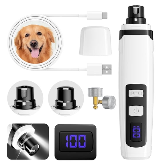 BEBANG Dog Nail Grinder, 2 LED Lights, Super Quiet and Low Vibration Electric Dog Nail Trimmers for Small Medium Large Dogs & Cats