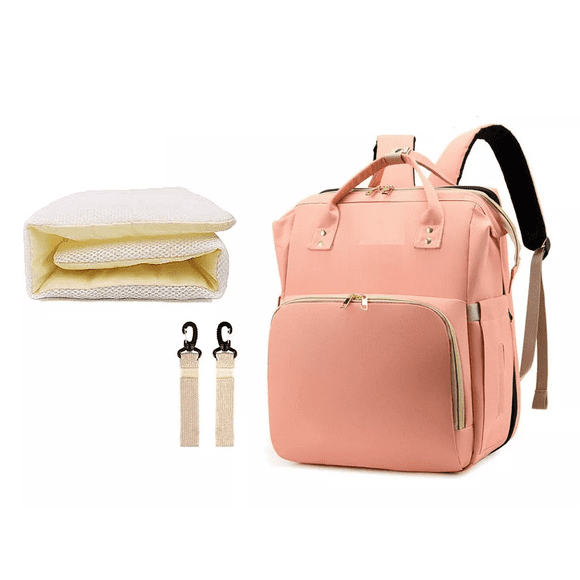 Mochila Pañalera Cuna Impermeable Para Bebe Rosa