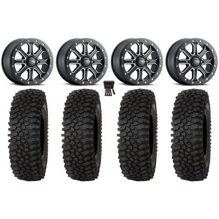 ITP Inertia Bdlk 15" Wheels Bk  40mm 35" Roctane ST Tires Kawasaki Mule Pro FXT