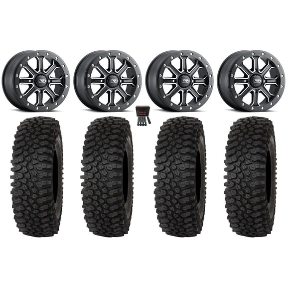 ITP Inertia Bdlk 15" Wheels Bk  40mm 35" Roctane ST Tires Kawasaki Mule Pro FXT