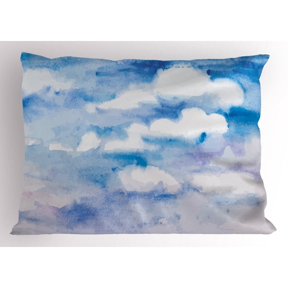 Ambesonne Fantasy Pillow Sham, Cloudy Sky Serene, 36" X 20", Sky Blue White