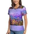 thumbnail image 5 of Yiaed Colorful Purple Cosmos Flower Print Women's T Shirt V-Neck Short Sleeve Shirt Casual Breathable Tee Summer Tops-Large, 5 of 5