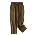 thumbnail image 5 of Knee Length Summer Casual Elastic Waisted Side Split Button Shorts with Pockets for Women Linen, 5 of 6