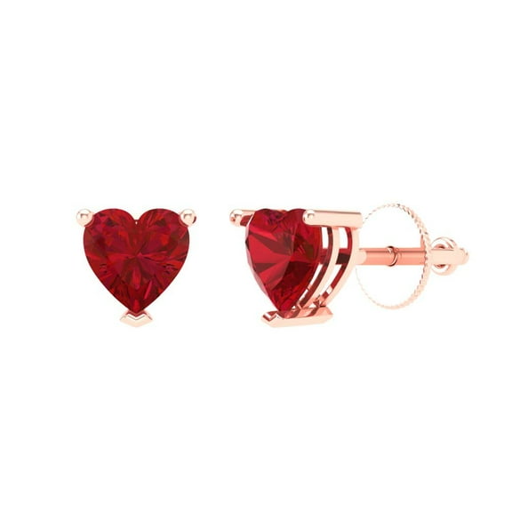 Clara Pucci 1Ct Ruby Heart Cut VVS1 Screw Back Stud 18k Solid hypoallergenic Gold Designer Earrings For July