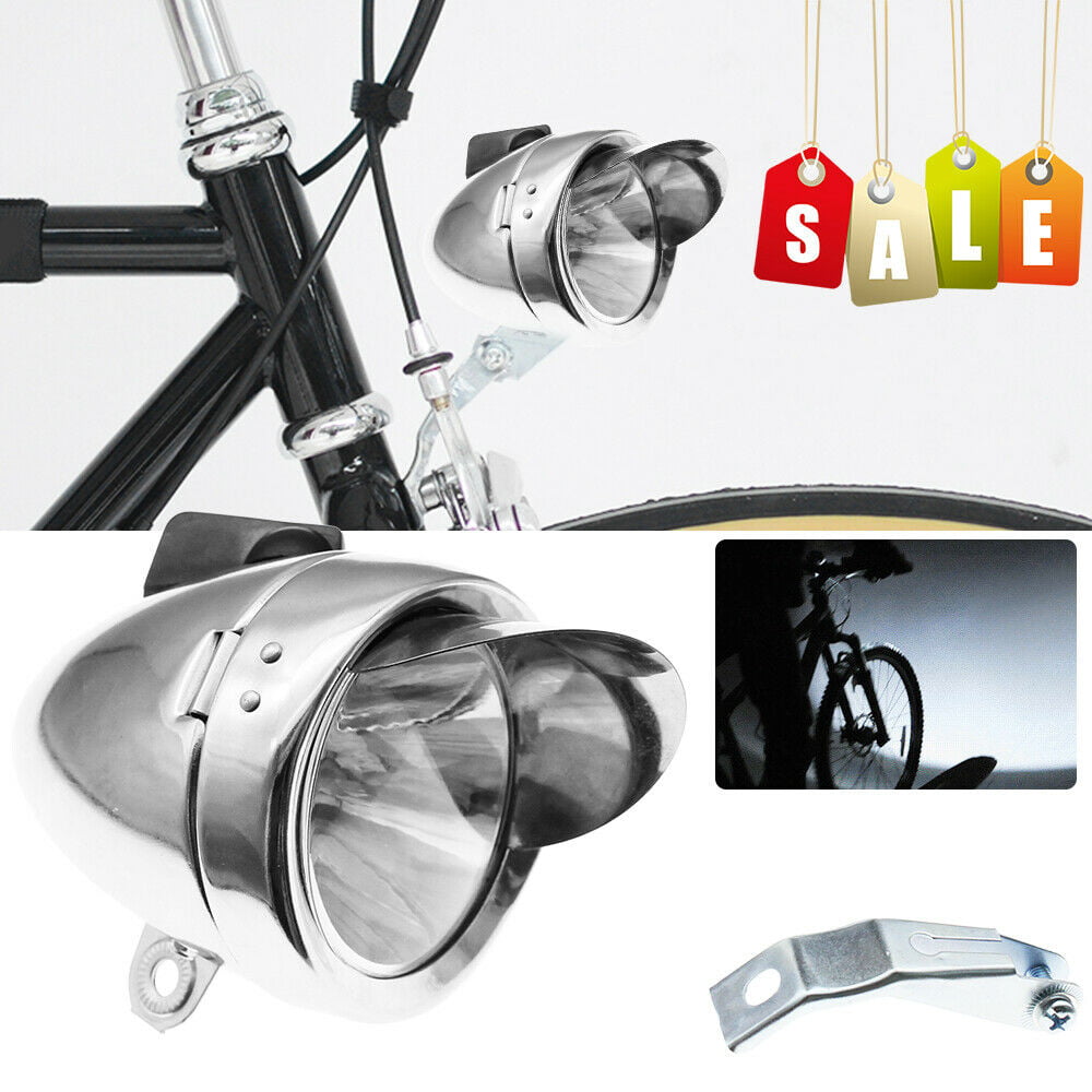 Bicycle Metal Chrome Vintage Headlight Bike 1 LED Bright Retro Front Head Light