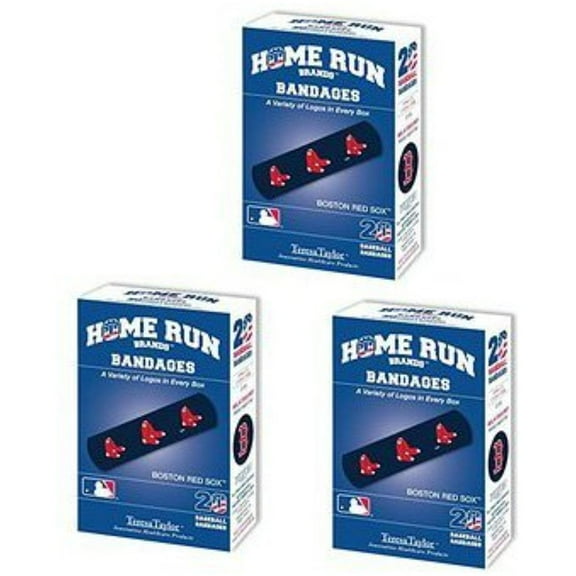 Set of 3 Boxes (60 total bandages) Home Run Brands Boston Red Sox Bandages