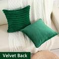 thumbnail image 2 of SURJDE Emerald Green Striped Decorative Throw Pillow Covers 24x24 Inch Set of 2,Square Fall Decorations Couch Euro Pillow Case,Soft Cozy Faux Rabbit & Velvet Back,Modern Home Decor for Bed, 2 of 6