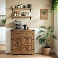 thumbnail image 6 of Farmhouse Coffee Bar Cabinet and Accent Sideboard, 30" Buffet Cabinet with Barn Door & Drawer, Wide Desktop Storage Cupboard with Adjustable Shelf for Kitchen, Entryway & Dining Room, Brown Wood Grai, 6 of 11