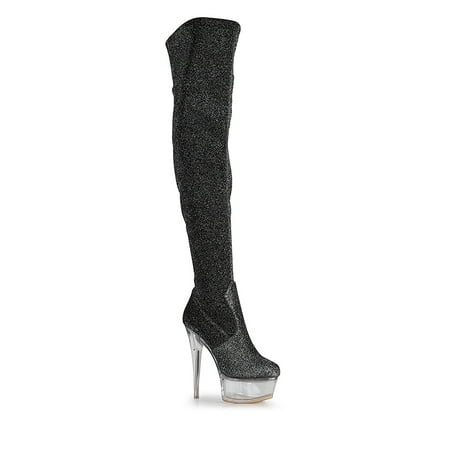 

Golden Bulls Rvoltaire-04 Over the Knee Clear PVC Platfrom Boots in Black
