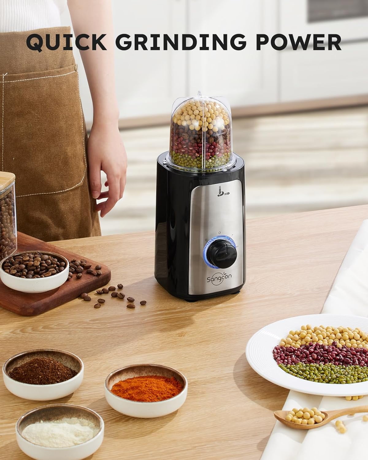 5-in-1 Blender and Food Processor Combo with 350W Motor, 4 Cups & 3 Blades for Meat, Smoothies, Shakes