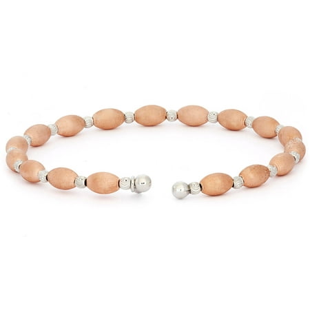 Giuliano Mameli Sterling Silver 14kt Rose Gold-Plated Bangle with Rhodium-Plated DC Beads