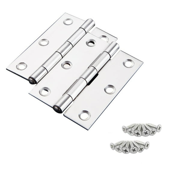 2 Sets Replacement Door Hinges 3 Inch Stainless Steel Folding Butt Hinges Strong Solid Hinges with 12pcs Screws for Door Case Lid Wooden Box Chest (Silver )
