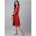 thumbnail image 5 of Janasya Red Crepe Ikat Printed Round Neck 3/4th Sleeve Jacket Style Kurta with Tie-Ups And Tassles, 5 of 8