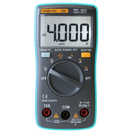 - RICHMETERS RM100 True RMS Multifunctional LCD Digital Multimeter DMM DC AC Voltage Current Resistance Diode Continuity Capacitance Frequency Duty Tester Measurement Automatic Polarity Identification A