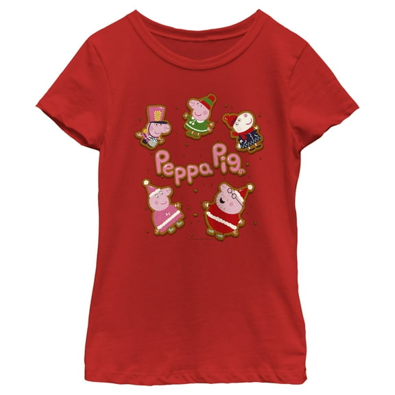 Girl's Peppa Pig Christmas Gingerbread Cookie Characters  Graphic T-Shirt