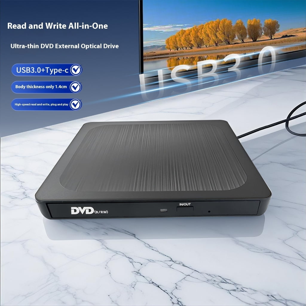 Tizuqe Fast Speed 24X 8X Disc Burning Reader External Drive with USB3.0 and Type C Port Portable Design