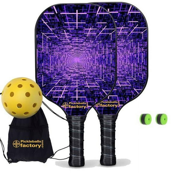 Pickleball Factory PB00034-6-C Best Pickleball Set - Data Grid Pickleball Paddles, Pickleball Paddle & Ball Set, Carbonfiber Graphite