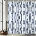 thumbnail image 2 of Pbobriich Navy Blue Striped Shower Curtains for Men Bathroom Abstract Modern Minimalist Shower Curtain with Hooks,72x72 Inches, 2 of 5