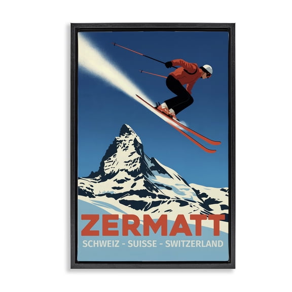 Stupell Industries Zermatt Ski Poster Black Framed Floater Canvas Wall Art, design by Andreas Magnusson