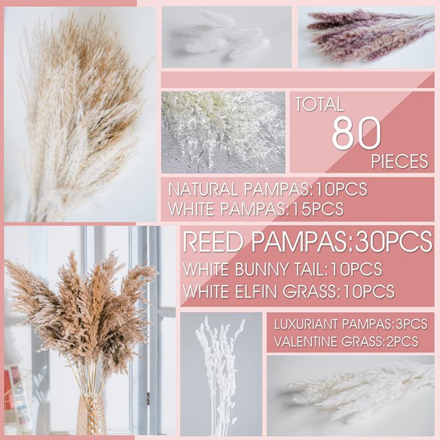 Ramo de hierba de pampa seca natural, ramo de decoración del hogar boho, flores secas de phragmitas, ramo para arreglos florales de boda decoraciones del hogar