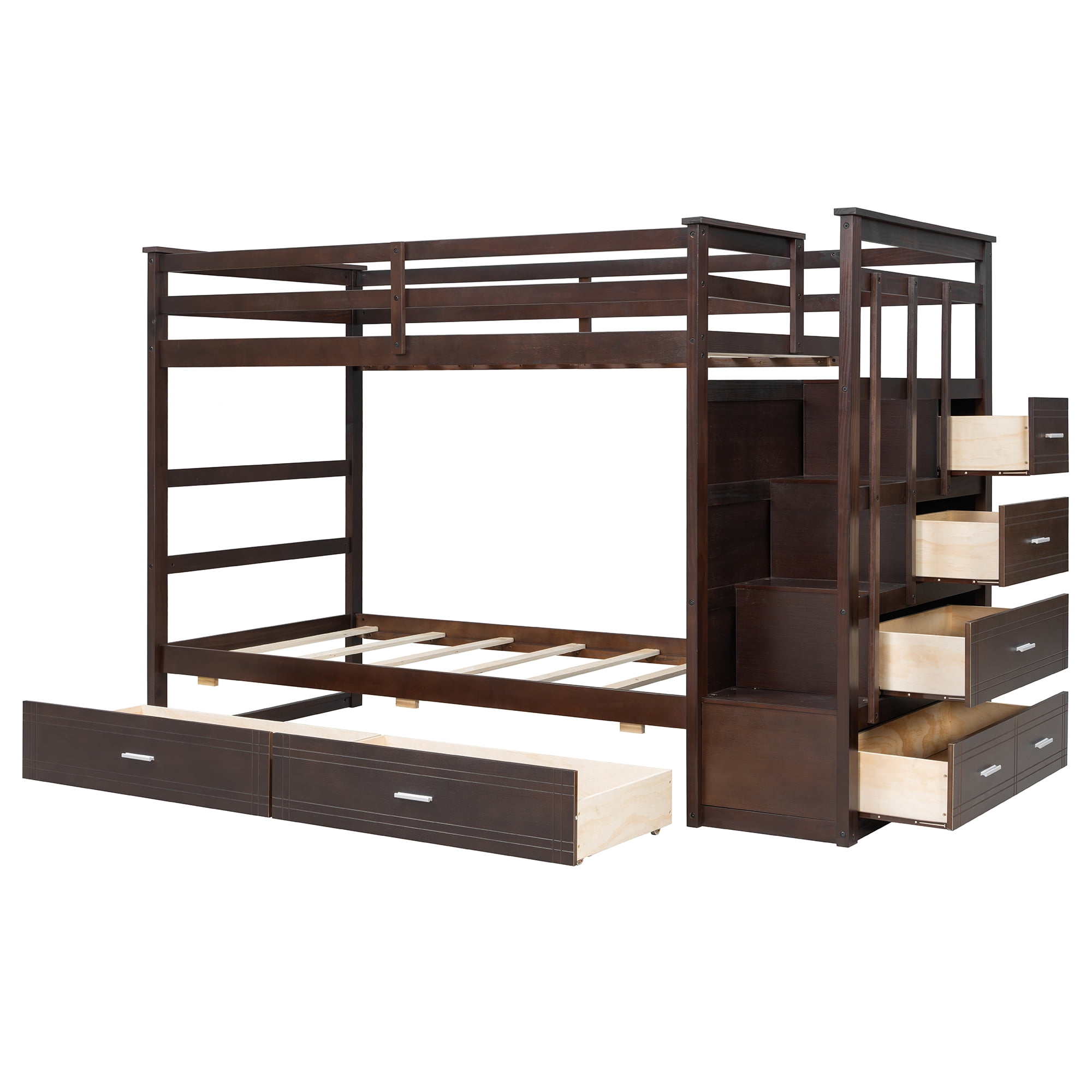 Aukfa Twin over Twin Bunk Bed with 7 Storage Drawers, Wood Bunk Bed with Staircase, Space Saving Design for Kids Bedroom, Espresso
