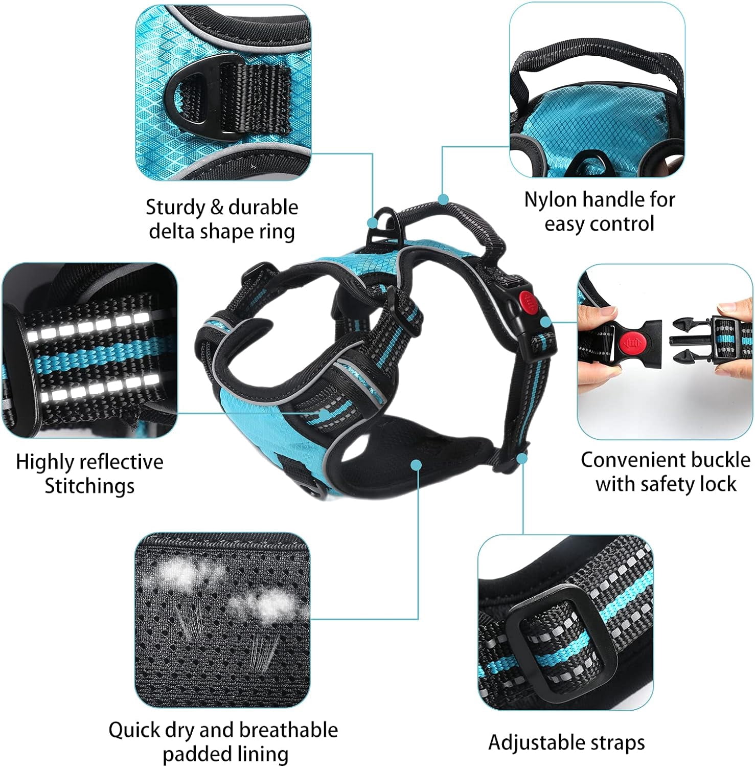 SYEENIFY No Pull Dog Harness, Adjustable Soft Padded Dog Vest, Medium Large Dog Harness with 5FT Dog Leash,Reflective No-Choke Pet Oxford Vest with Easy Control Handle Blue xl new