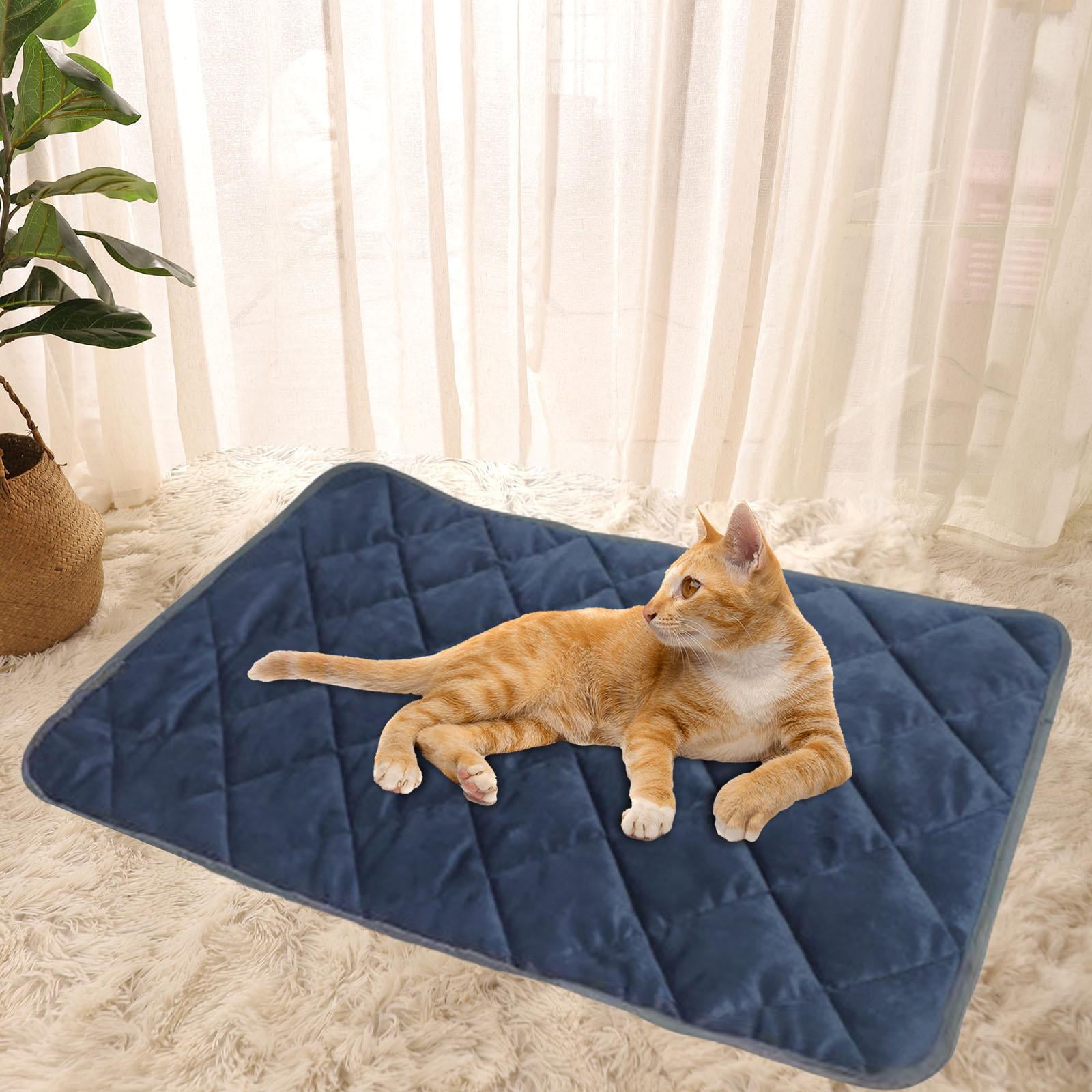 Self Warming Mat Cats Dog Sleeping Mat Washable Soft Self Heating Pets Pad Cushion Crate Blanket for Outdoor Puppy Animals Home Bedroom Blue 40x50cm