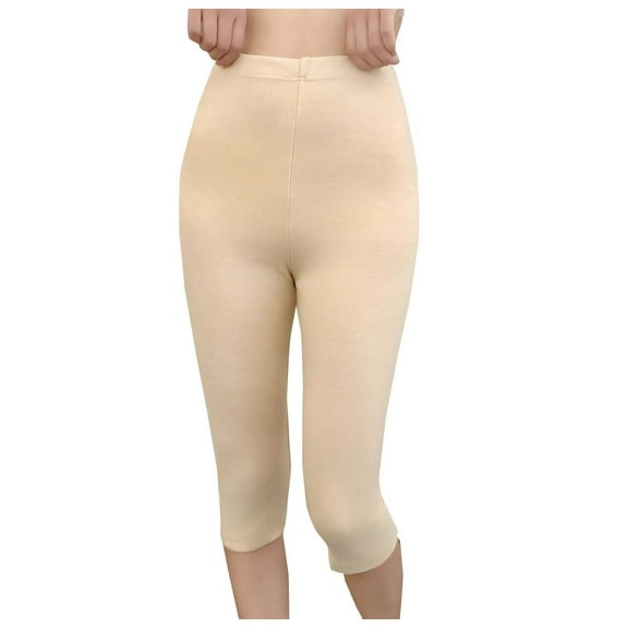 XUNKUSGA Leggings for Women Fashion Solid Color Womens Pants Comfortable 7/8 Length Capri Leggings Stretchy Breathable Skin-Friendly Pants for Women M-2XL Beige