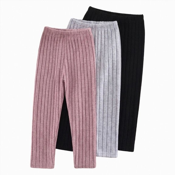 WXFAZCVU 3 Pack Girls Leggings Cotton Full Length Leggings Soft Comfortable Stretchy Tights Pants for Kids Size 3-4 Years
