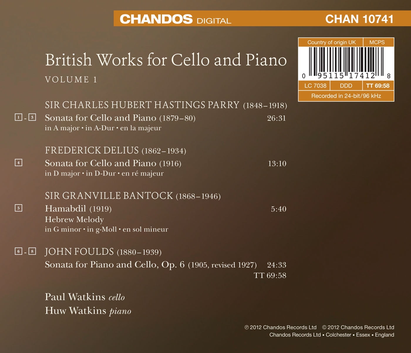 Paul Watkins - British Works for Cello & Piano 1 - Music & Performance - CD