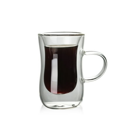 

Coffee Cup Mug High Borosilicate Heat Insulation Double Layer Transparent 80 Ml Capacity With Handle Creative Glass