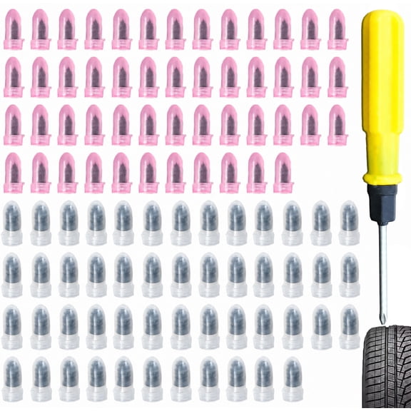 100 Pcs Tire Repair Screws, Tire Repair Rubber Nail, Screw in Tire Plugs,Quick Tool Tire Plugs, Self-Service Tire Repair Rubber Nail Kit for Patching Punctures in Vacuum Tires of Cars, Motorcycles