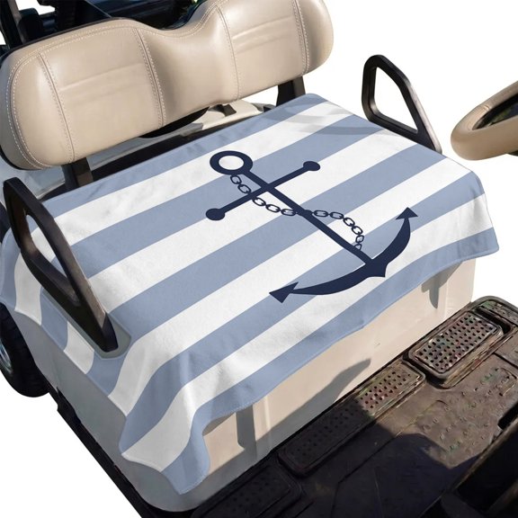 Golf Cart Seat Cover Blue Nautical Anchor Chain Club Car Golf Cart Seat Covers Soft Absorbent Golfcart Towel Blanket Stripes Pattern Golf Seat Covers for Cart Decor Fits 2 & 4 Passenger 51"x31"