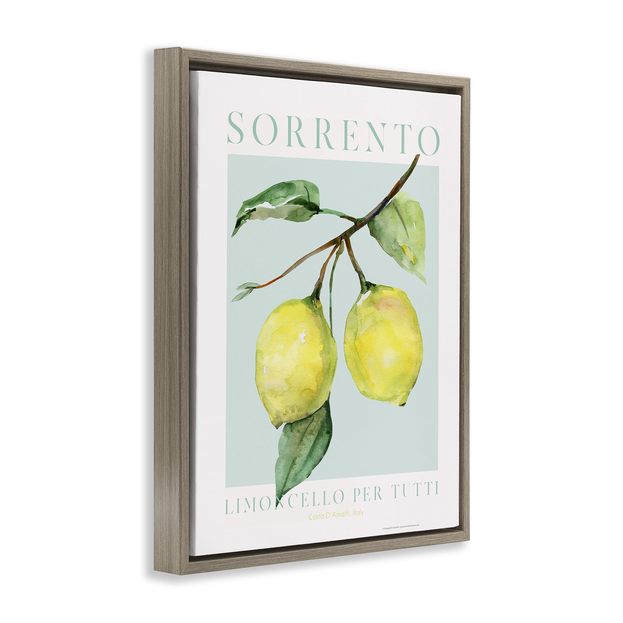 Stupell Industries Sorrento Lemon Branch Food & Beverage Painting Brown Floater Framed Canvas Art Print Wall Art, 17 x 21